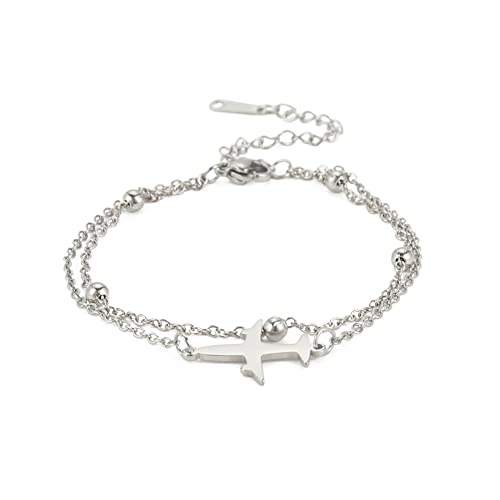 Dreamtimes Flugzeug Armband Flugzeug Armband Edelstahl Flugzeug Armband Weltreise Pilot Geschenk Flugzeug Stil Armband Mode Reise Schmuck für Frauen Mädchen, M, Edelstahl von Dreamtimes