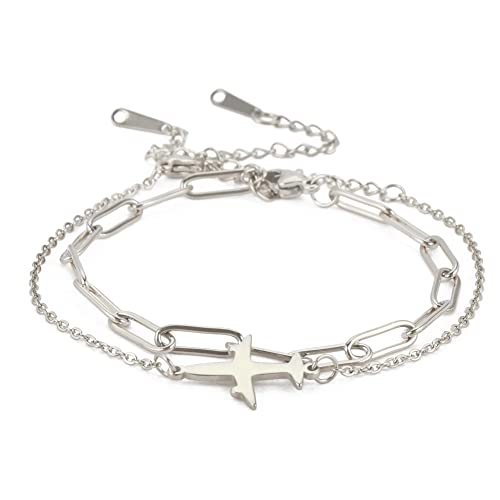 Dreamtimes Edelstahl Flugzeug Armband - Weltreise Geschenk für Piloten - Mode Schmuck für Frauen und Mädchen, M von Dreamtimes