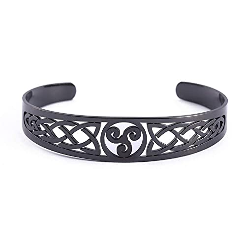 Dreamtimes Armreif aus Edelstahl nordisches Wikinger-Design Triskele irischer keltischer Knoten Vintage-Amulett Schmuck Geschenke für Damen Herren Teenager Edelstahl (Schwarz-1) von Dreamtimes