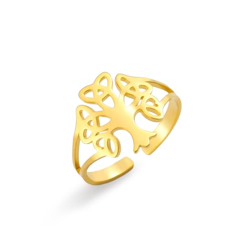 Dreamtimes Baum des Lebens Ring für Frauen keltischen Knoten Ringe Vintage Adjustable Open Celtic Irish Family Tree Ring Retro Schmuck (Gold) von Dreamtimes