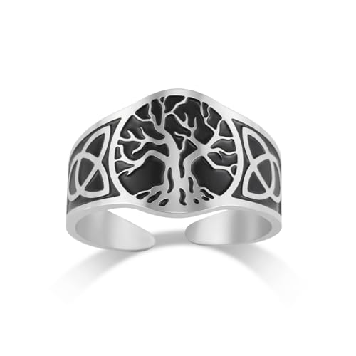 Dreamtimes Baum des Lebens Ring für Männer Frauen einstellbar Vintage Ring Edelstahl Ring Yggdrasil Welt Baum des Lebens Ringe Viking keltischen Knoten Ring Amulett religiösen Schmuck (Schwarz-silber) von Dreamtimes