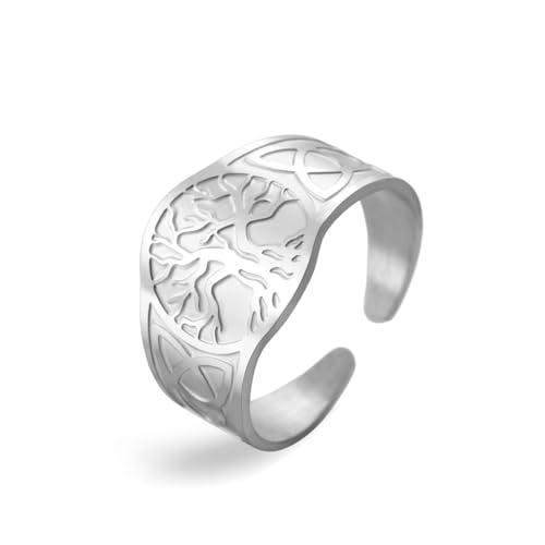 Dreamtimes Baum des Lebens Ring für Männer und Frauen - Einstellbarer Vintage Edelstahl Yggdrasil Welt Baum Schmuck - Viking Keltischer Knoten Amulett (Silber) von Dreamtimes