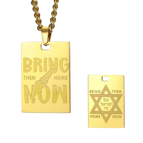 Dreamtimes Bring Them Home Now Halskette/Schlüsselanhänger Frauen Männer Unisex Israel Military Style Dog Tag Edelstahl Halskette Hexagramm Star of David (Halsketten-G) von Dreamtimes