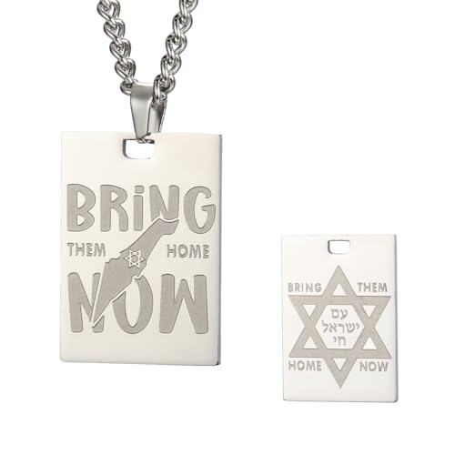 Dreamtimes Bring Them Home Now Halskette/Schlüsselanhänger Frauen Männer Unisex Israel Military Style Dog Tag Edelstahl Halskette Hexagramm Star of David (Halsketten-S) von Dreamtimes