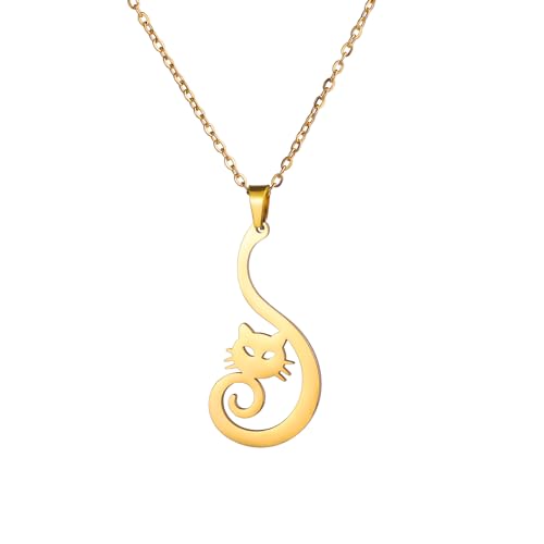 Dreamtimes Cute Cat Anhänger Halskette für Frauen Tierliebhaber Cute Animal Cat Dangle Halskette Cartoon Kitten Dangle Drop Halskette Party Schmuck Geschenke (Gold) von Dreamtimes