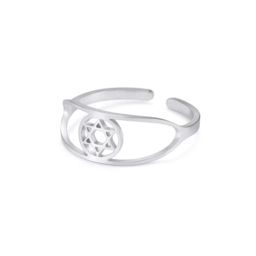 Dreamtimes Davidstern Ringe Edelstahl Einstellbare Offene Ringe Hexagramm Jüdischer Ring Davidstern Jüdischer Schmuck für Frauen Männer (Silber) von Dreamtimes