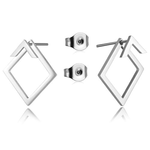 Dreamtimes Dreieck Ohrringe Tiny Square Dreieck Stud Circle Ohrringe Spike Ohrringe Huggie Hoop zierliche kleine einfache geometrische Schmuck Weihnachtsgeschenke für Frauen (Quadrat-S) von Dreamtimes