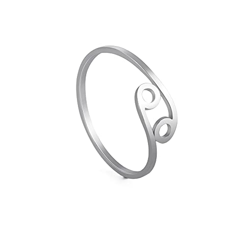Dreamtimes Edelstahl Sternzeichen Ringe für Frauen 12 Sternzeichen Offener Ring Widder Löwe Jungfrau Zwillinge Waage Fische Skorpion Geburtstagsgeschenk (Krebs) von Dreamtimes