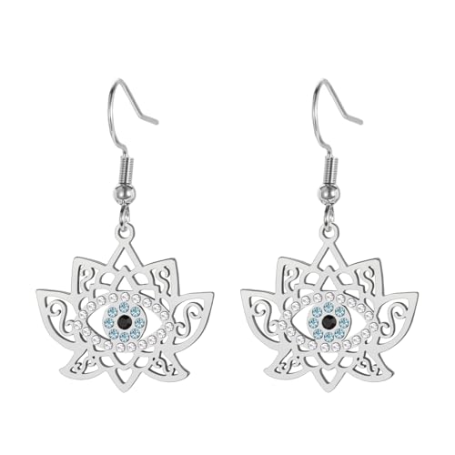Dreamtimes Evil Eye Ohrringe für Frauen Evil Eye Lotus Schutz Anhänger Ohrring Edelstahl Lotus Ohrringe Lotus Blume Charme Ohrring Einzigartige Schutz Amulett Schmuck (Silber) von Dreamtimes