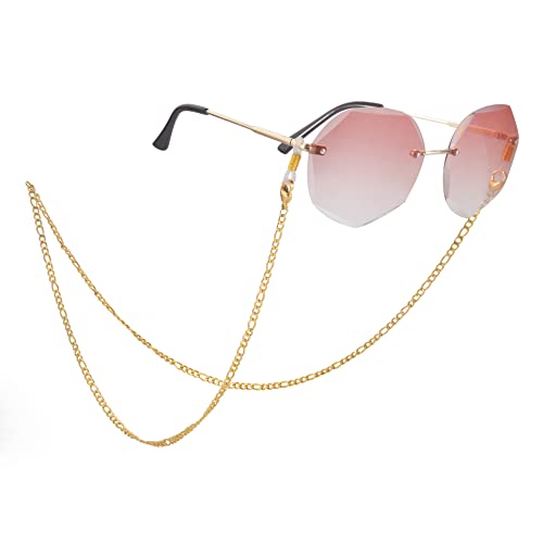 Dreamtimes Figaro Brillenkette Edelstahl-Lanyard Edelstahl-Perlenkette für Herrenbrillen vergoldet Damen-Hänge-Sonnenbrille Kettenbänder (Gold-1) von Dreamtimes