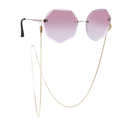 Dreamtimes Figaro Brillenkette Edelstahl-Lanyard Edelstahl-Perlenkette für Herrenbrillen vergoldet Damen-Hänge-Sonnenbrille Kettenbänder (Gold-2) von Dreamtimes