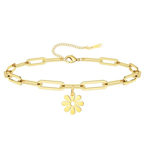 Dreamtimes Gänseblümchen Blume Fußkettchen für Frauen Blatt Fußkettchen zierlich Strand Fußkettchen Schmuck Edelstahl verstellbare Fußkette Sommer Boho Charme Schmuck (Gänseblümchen-Gold) von Dreamtimes