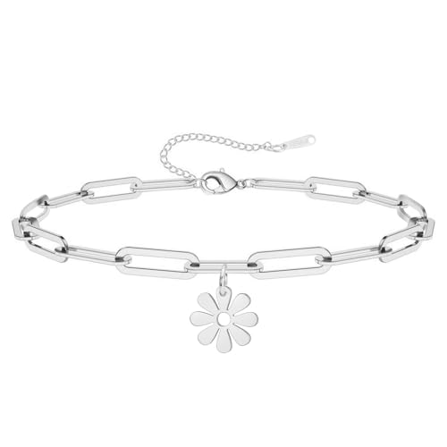 Dreamtimes Gänseblümchen Blume Fußkettchen für Frauen Blatt Fußkettchen zierlich Strand Fußkettchen Schmuck Edelstahl verstellbare Fußkette Sommer Boho Charme Schmuck (Gänseblümchen-Silber) von Dreamtimes