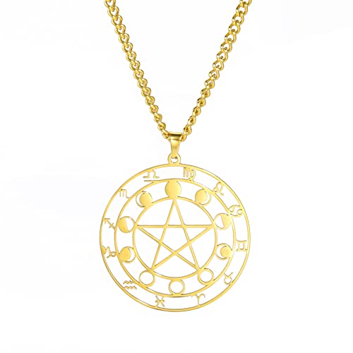 Dreamtimes Halskette mit Pentagramm-Anhänger Edelstahl 12 Sternbilder keltische Sterne Mond Wicca heidnische Halskette magisches Amulet Schmuck für Männer und Frauen (Mond-G) von Dreamtimes