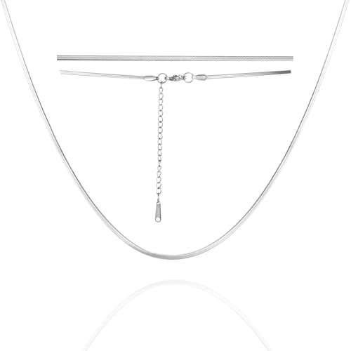 Dreamtimes Herringbone Flache Schlange Magische Kette Halskette Vintage Shiny Chain für Männer und Frauen Herringbone Halskette Zierliche einfache Halskette Choker Halsketten (Silber-2MM-50CM) von Dreamtimes