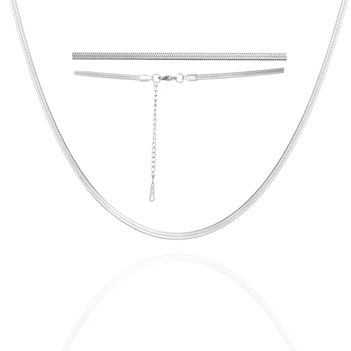 Dreamtimes Herringbone Flache Schlange Magische Kette Halskette Vintage Shiny Chain für Männer und Frauen Herringbone Halskette Zierliche einfache Halskette Choker Halsketten (Silber-3MM-50CM) von Dreamtimes