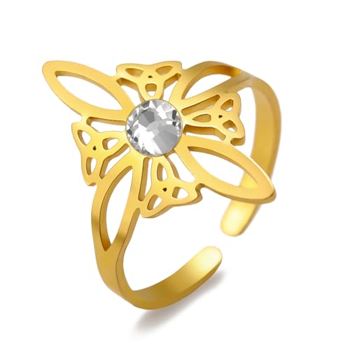 Dreamtimes Hexenknoten Ring für Frauen Edelstahl keltisch quaternär Wiccan Hexen Knoten Ring einstellbar offen Finger Ringe Hexerei Amulett Schmuck Geburtstag Geschenk (Gold) von Dreamtimes