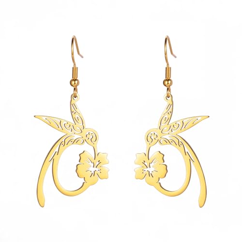 Dreamtimes Kolibri Kardinal baumeln Tropfen Ohrringe für Frauen zierlich Vogel Blume Ohrringe stark mutig frei Kolibri-Schmuck Geschenke (Gold) von Dreamtimes