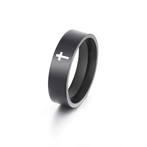 Dreamtimes Kreuz Ring Edelstahl Ring Christian Jesus Christus Lord Kreuz Ring Gebetsschmuck für Herren Damen Silber Farbe (Schwarz, 18MM) von Dreamtimes