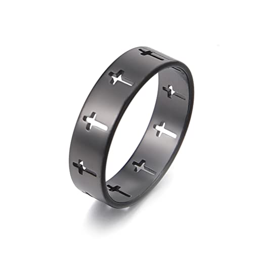 Dreamtimes Kreuzring Edelstahl Christian Ring Jesus Christus Lord Gebet Schmuck Paar Verlobungsringe Mode Hochzeitsgeschenk Für Männer Frauen Silber Farbe (Schwarz, 18MM) von Dreamtimes