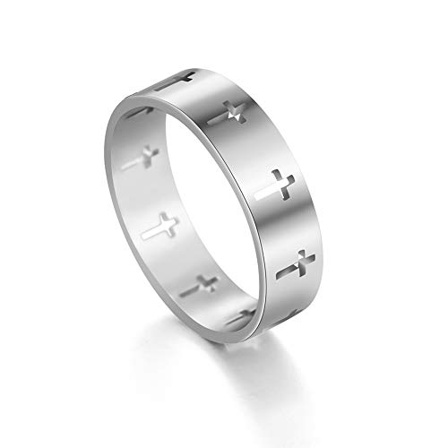 Dreamtimes Kreuzring Edelstahl Christian Ring Jesus Christus Lord Gebet Schmuck Paar Verlobungsringe Mode Hochzeitsgeschenk Für Männer Frauen Silber Farbe (Silber-, 17MM) von Dreamtimes