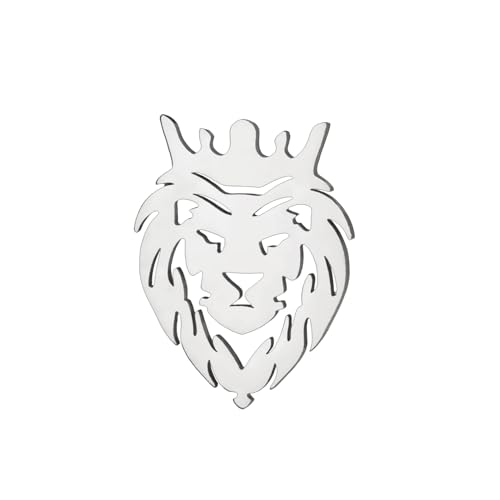 Dreamtimes Löwe mit Königskrone Brosche Anstecknadeln für Männer Punk Tier Edelstahl Brosche Anstecknadeln Herren Krawattenschnalle Modeschmuck Gothic Punk Rock Herren Brosche Anstecknadeln (Silber) von Dreamtimes
