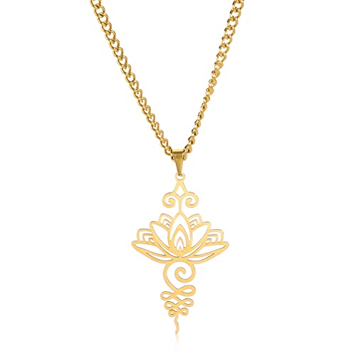 Dreamtimes Lotus Blume Anhänger Halskette für Frauen Yoga Heilung Charms Unalome Symbol Amulett Edelstahl-Schmuck Lotus Blume Halskette Buddha Yoga Halskette (Gold) von Dreamtimes