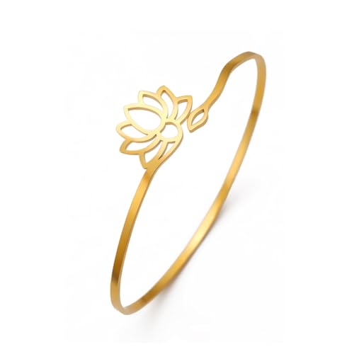 Dreamtimes Lotus Blume Armband für Frauen Encouragement Lotus Blume verstellbare Armband Vintage Schmuck Buddha Yoga Armband Edelstahl Manschette Armreif (Gold) von Dreamtimes