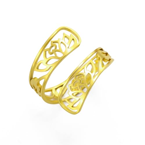 Dreamtimes Lotus Blume Ringe für Frauen Encouragement Lotus Blume verstellbaren Ring Vintage Edelstahl Schmuck Buddha Yoga Ring Hochzeit Band Ring (Gold) von Dreamtimes