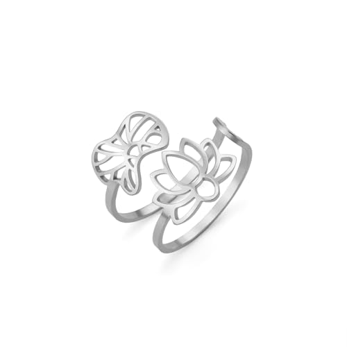 Dreamtimes Lotusblüte Blume Ringe für Frauen Libelle Ring Inspiration Lotus Blume Ringe Offen Einstellbare Finger Ring Vintage Schmuck Buddha Yoga Ring Ehering Weihnachtsgeschenke (S-Stil2) von Dreamtimes