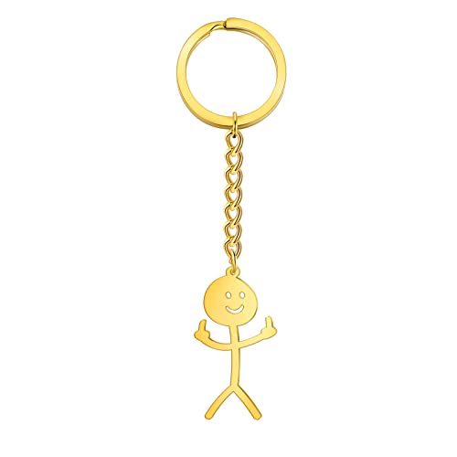 Dreamtimes Lustiges Skelett Smiley kleiner Mann Gebärdensprache Schlüsselanhänger Finger Medium Stickman Nette Trend Tasche Auto Schlüssel Anhänger Paar Geschenk Schlüsselanhänger (Gold) von Dreamtimes