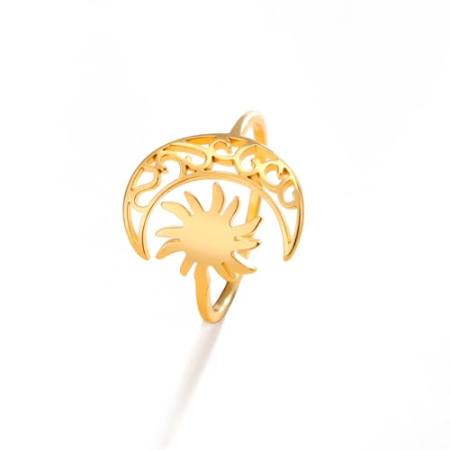 Dreamtimes Mondsichel Sonne Ring für Frauen Mädchen Einstellbare Edelstahl Offene Finger Mond Ringe Trendy Bohème Schmuck Geburtstag Geschenk (Gold) von Dreamtimes