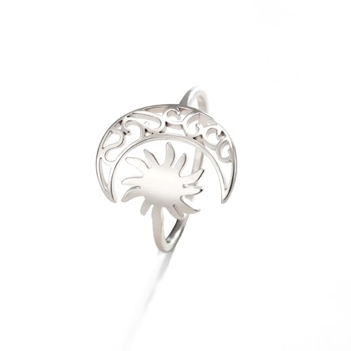 Dreamtimes Mondsichel Sonne Ring für Frauen Mädchen Einstellbare Edelstahl Offene Finger Mond Ringe Trendy Bohème Schmuck Geburtstag Geschenk (Silber) von Dreamtimes