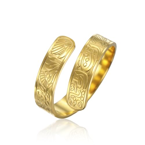 Dreamtimes Muslim Allah Islam Ring für Männer und Frauen Lotusblumenringe Edelstahlring mit arabischer Kalligraphie Religiöse Allah-Ringe (Gold) von Dreamtimes