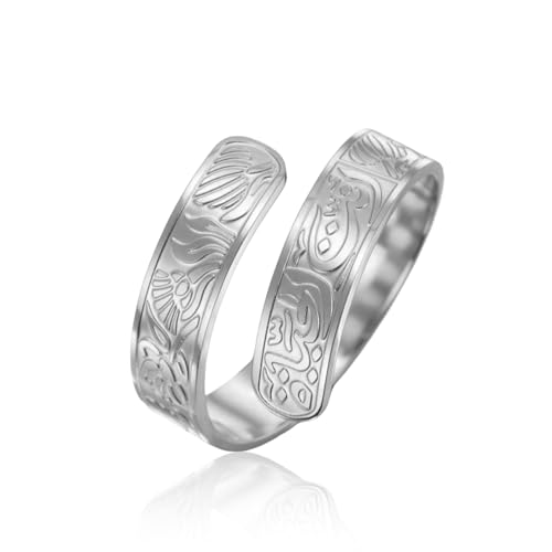 Dreamtimes Muslim Allah Islam Ring für Männer und Frauen Lotusblumenringe Edelstahlring mit arabischer Kalligraphie Religiöse Allah-Ringe (Silber) von Dreamtimes