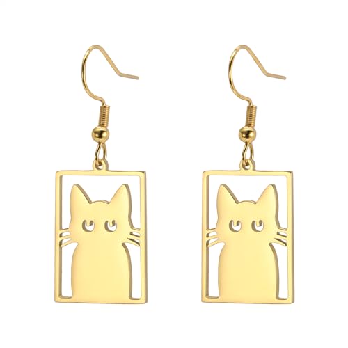 Dreamtimes Peeking Katze Anhänger Ohrringe für Frauen niedlich Katze Kopf Schmuck schief Katze Ohrringe niedlich zierlich Tier Anhänger Ohrringe Geschenke (Gold-2) von Dreamtimes