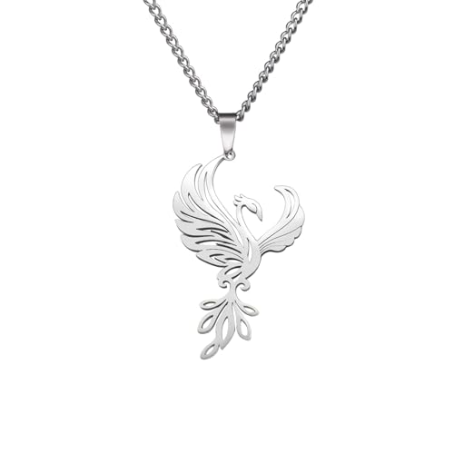 Dreamtimes Phoenix Halsketten für Frauen Männer Halskette mit geometrischem Tier-Anhänger Halskette mit natürlichem Tier-Anhänger Halskette mit Vogel-Anhänger Charme Schmuck Geschenk (Silber) von Dreamtimes
