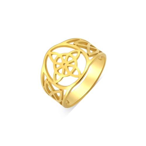 Dreamtimes Hexenknoten Ring aus Edelstahl mit keltischem Amulett und geometrischen Knoten - Vintage-Schmuck, Stapelbarer Irischer Schmuck für Frauen (Gold-9) von Dreamtimes