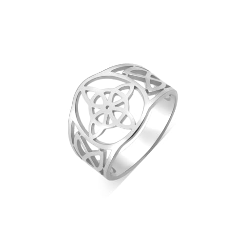 Dreamtimes Hexenknoten Ring aus Edelstahl Mit Keltischem Amulett und Geometrischen Knoten - Vintage Stapelbarer Irischer Schmuck - Geschenke für Frauen (Silber-9) von Dreamtimes