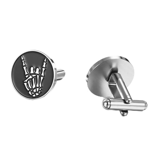 Dreamtimes Rock Skull Manschettenknöpfe Figur Gebärdensprache Manschettenknöpfe Edelstahl Halloween Shirt Schmuck für Männer (Silber-2) von Dreamtimes