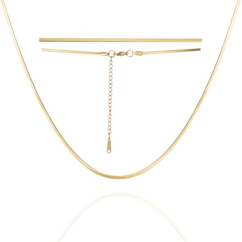 Dreamtimes Schlangenkette Halskette für Frauen und Männer Zierliche einfache Halskette Gold Choker Halsketten Fischgrätenkette Halsketten Schlangenkette Choker Halsketten (Gold-2MM-40CM) von Dreamtimes