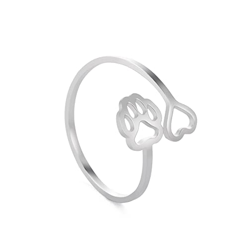 Dreamtimes Schlangenringe verstellbarer Ring für Frauen Fuchsring Edelstahl Katze Hundepfote Engelsflügel Ring einfach entzückend Tier Fingerschmuck Paarringe (Hundepfote) von Dreamtimes