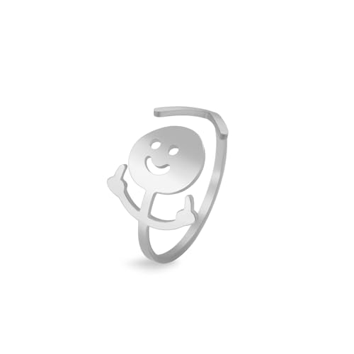Dreamtimes Smiley Gesicht Figur Gebärdensprache Ringe für Frauen Männer Einstellbare Ring mit Öffnung Edelstahl Finger Medium Stickman Paar Ringe (Silber) von Dreamtimes