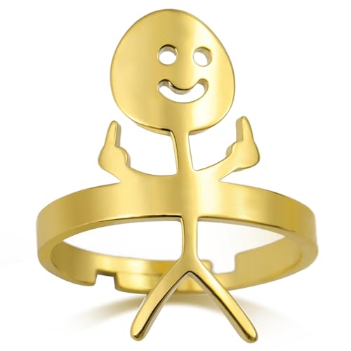 Dreamtimes Smiley Gesicht Figur Gebärdensprache Ringe für Frauen Männer Einstellbare Edelstahl Gebärdensprache Ring mit lustigen Zeichen Paar Ringe (Gold) von Dreamtimes