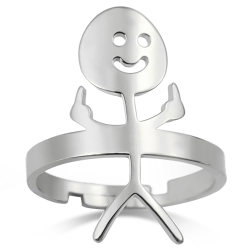 Dreamtimes Smiley Gesicht Figur Gebärdensprache Ringe für Frauen Männer Einstellbare Edelstahl Gebärdensprache Ring mit lustigen Zeichen Paar Ringe (Silber) von Dreamtimes
