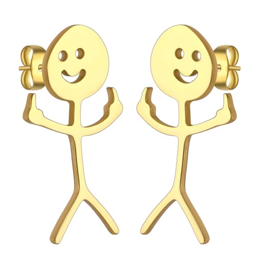 Dreamtimes Smiley Face Figurine Sign Language Ohrringe für Frauen Männer Edelstahl Finger Stickman Trend Paar Ohrringe Punky und extravagant, M, Edelstahl, Kein Edelstein von Dreamtimes