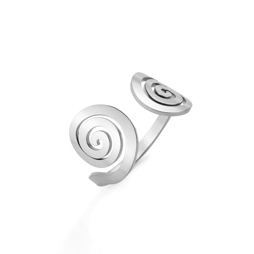 Dreamtimes Spirale Wirbel Geometrische Ringe für Frauen Geflochtene Wrap Style Edelstahl Übertrieben Einstellbare Daumen öffnen Ring Geschenk Kleine Spirale Ring Runde Wirbel Studs Ringe (M-Silber) von Dreamtimes