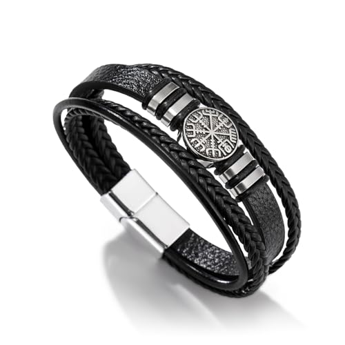 Dreamtimes Viking Vegvisir Piraten Kompass Armbänder für Männer Norse Symbol Vintage Armbänder The Viking Runic Compass Norse Armbänder Skandinavische Wikingerschmuck (Schwarz) von Dreamtimes