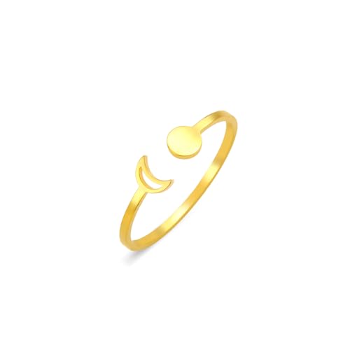 Dreamtimes Vintage Mondphase Ring Hochzeit Band für Frauen Stacking Band Minimalist Finger Ring Edelstahl einstellbar Daumen offen Ring Geschenk für Frau Freundin Weihnachten Tag (Stil3-G) von Dreamtimes