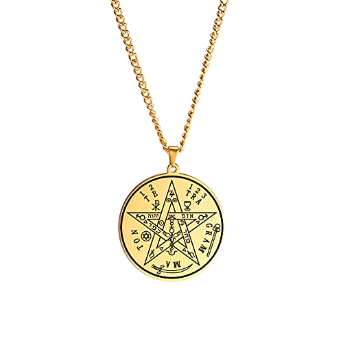 Dreamtimes Vintage Tetragrammaton Anhänger Halskette Wahyeh Magical Blessed Pentagram of Solomon Amulett Edelstahl Halskette Wikingerschmuck für Damen und Herren von Dreamtimes